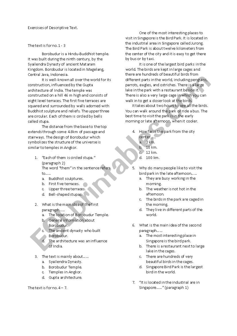 Descriptive text worksheet