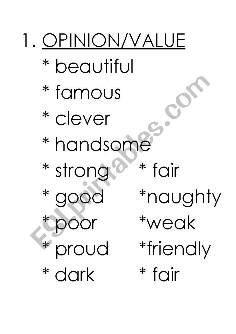 Adjectives worksheet