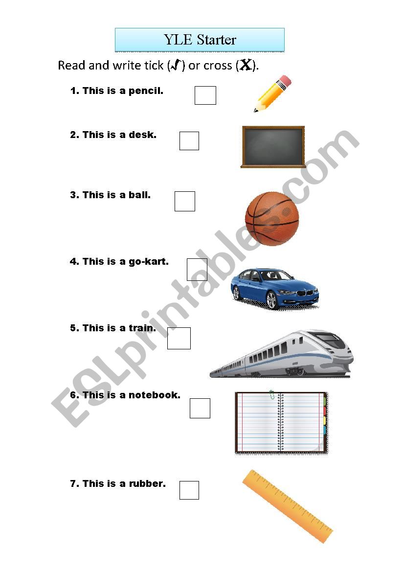 YLE Starter exam checklist worksheet