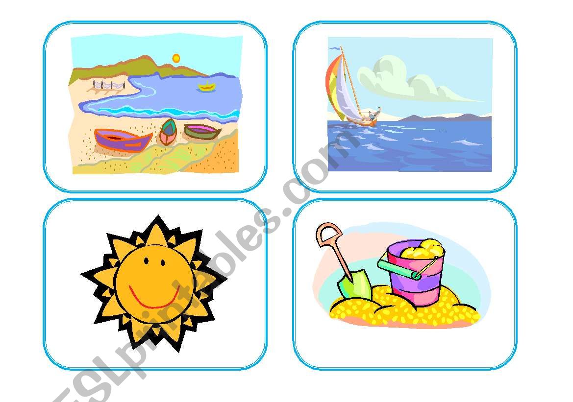 At the beach flashcards worksheet