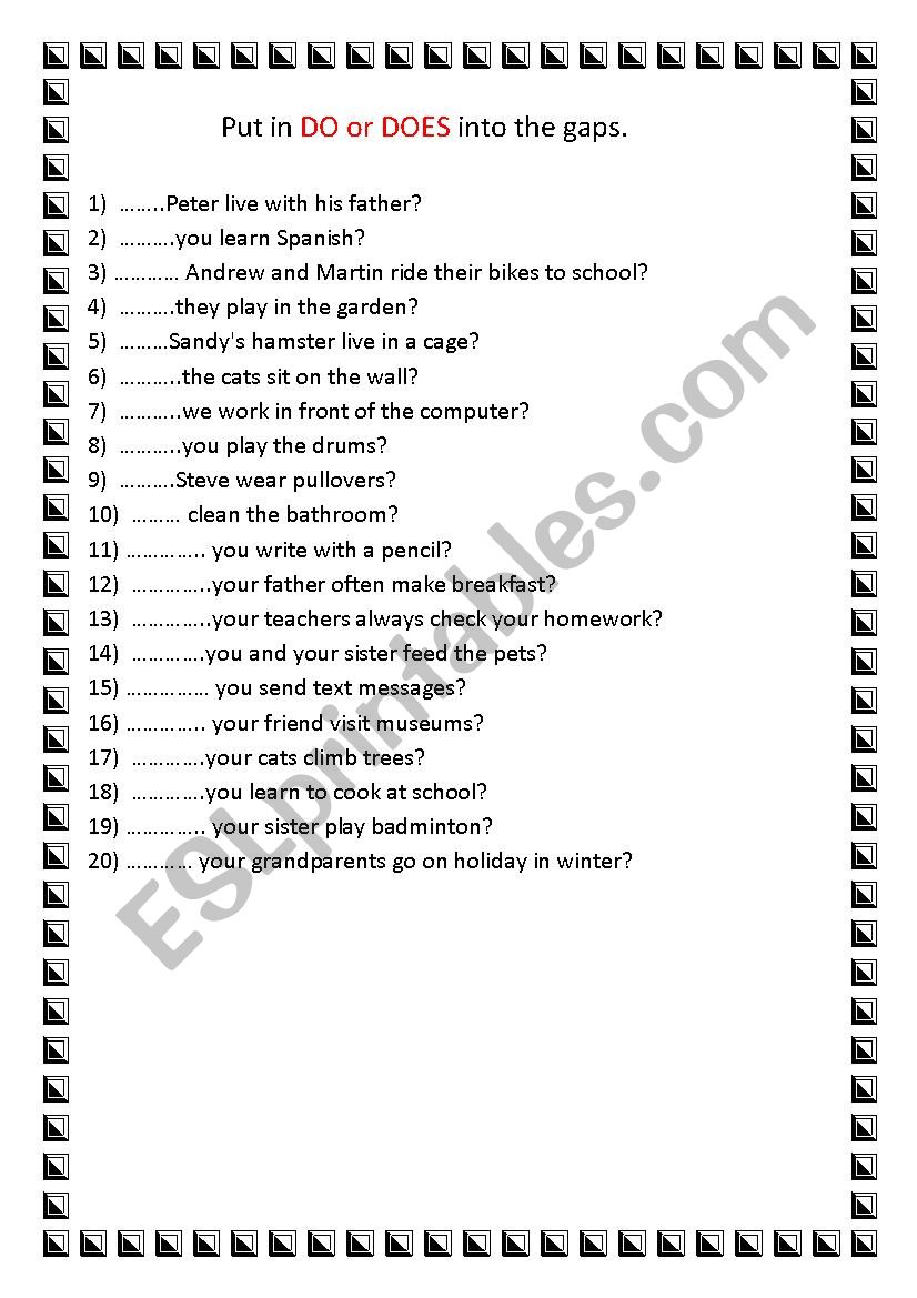 Do does Present Simple worksheet
