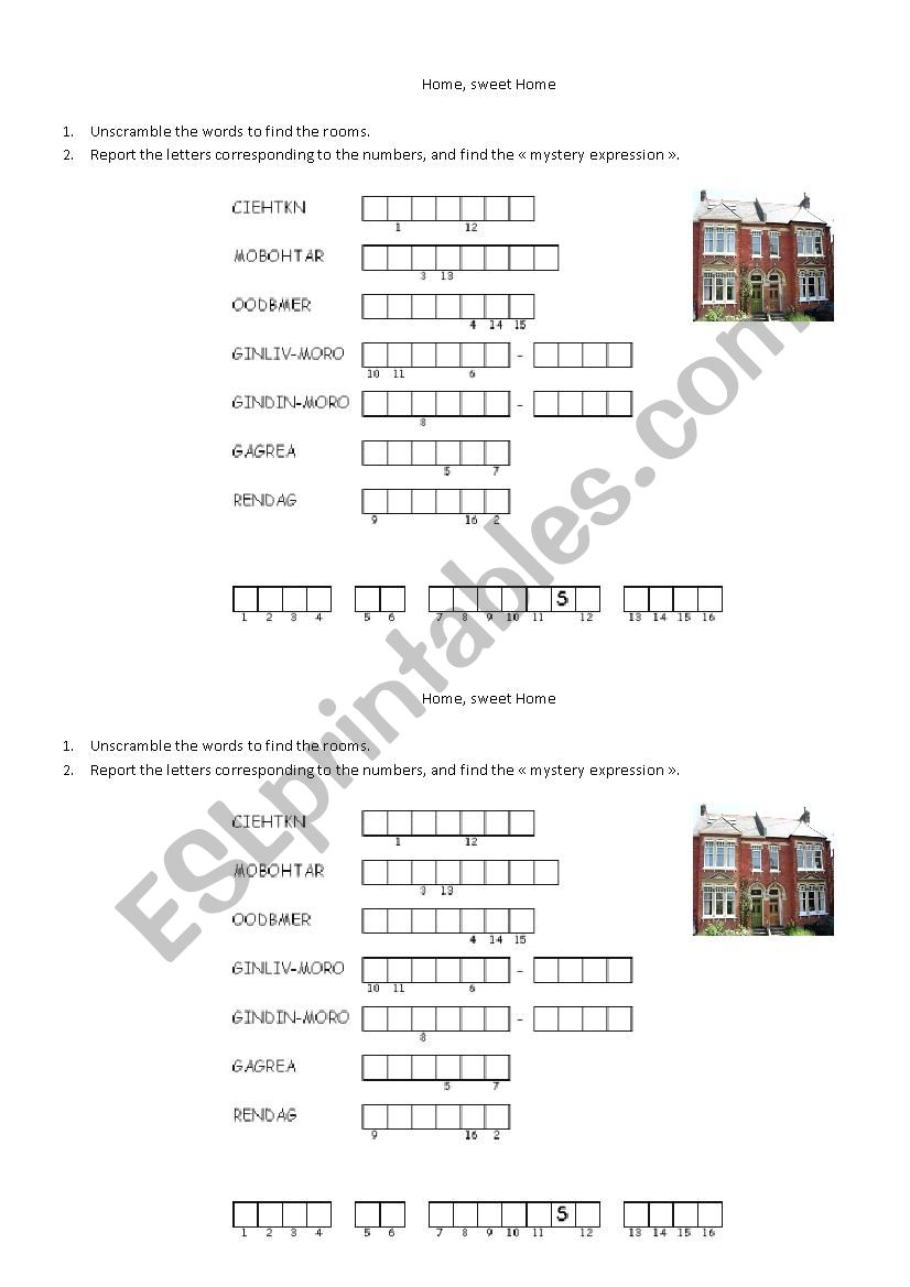 Into a house worksheet
