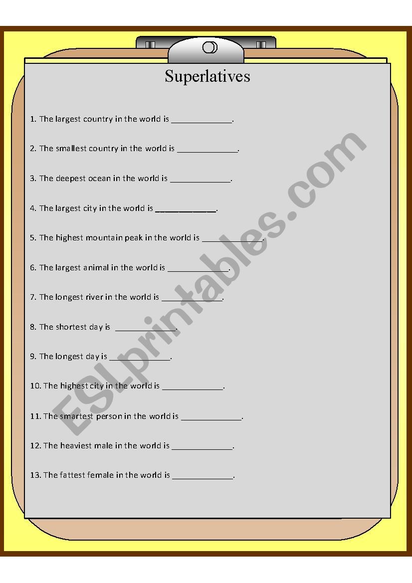 Superlative World worksheet