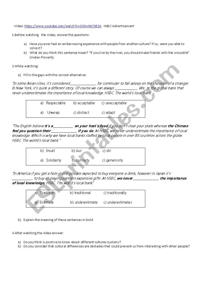  HSBC advertisment worksheet