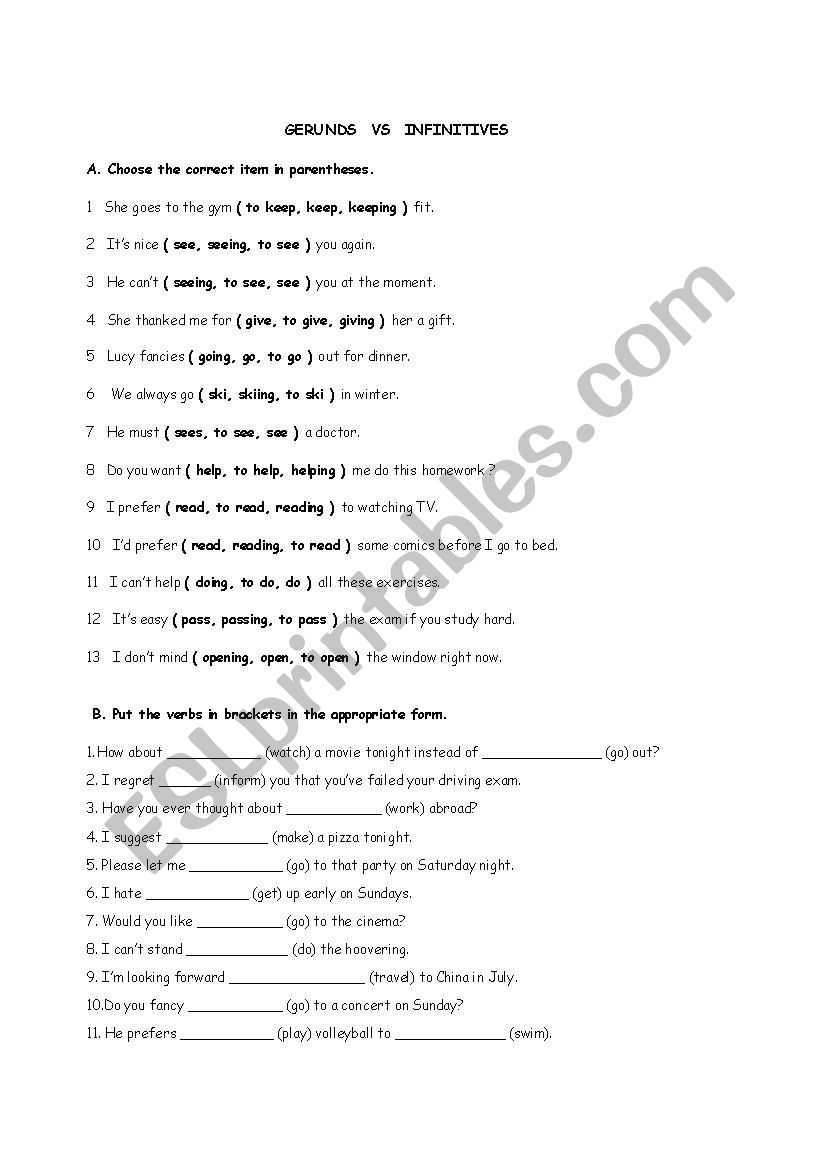 gerunds vs infinitives worksheet