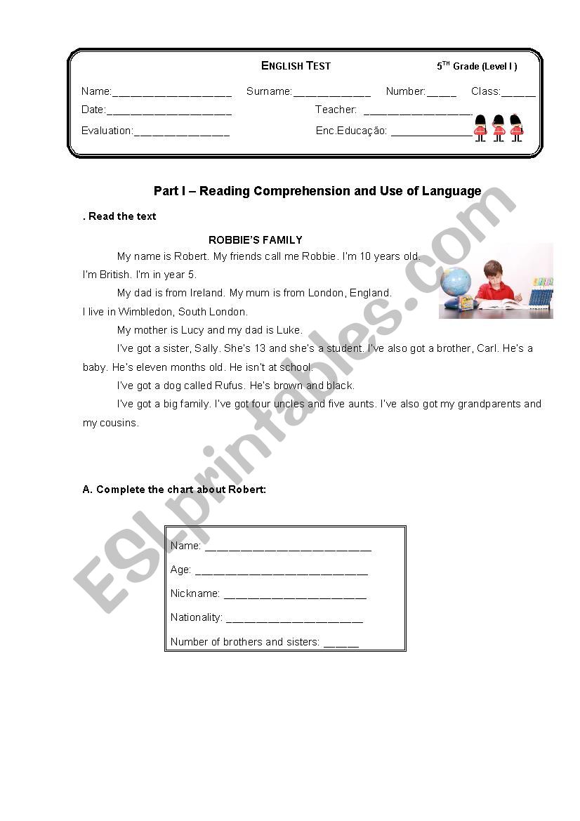 English Test Level I worksheet