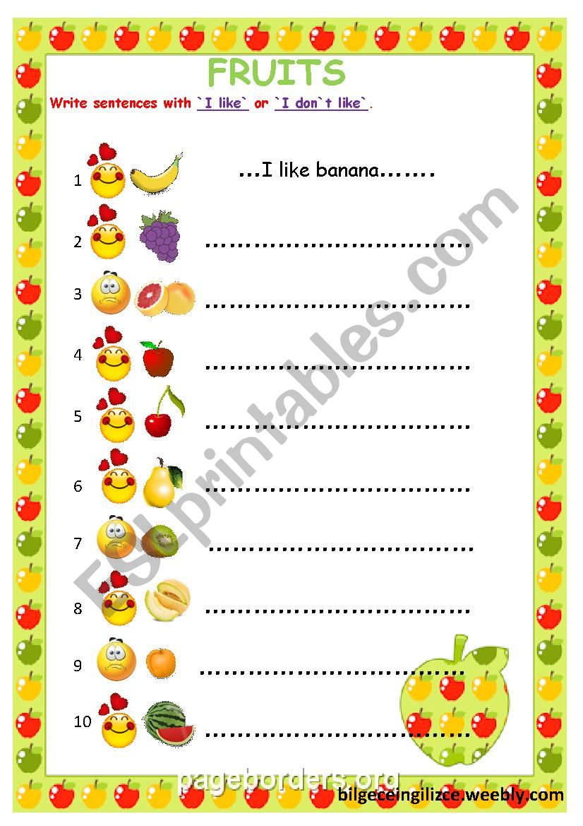 FRUITS worksheet