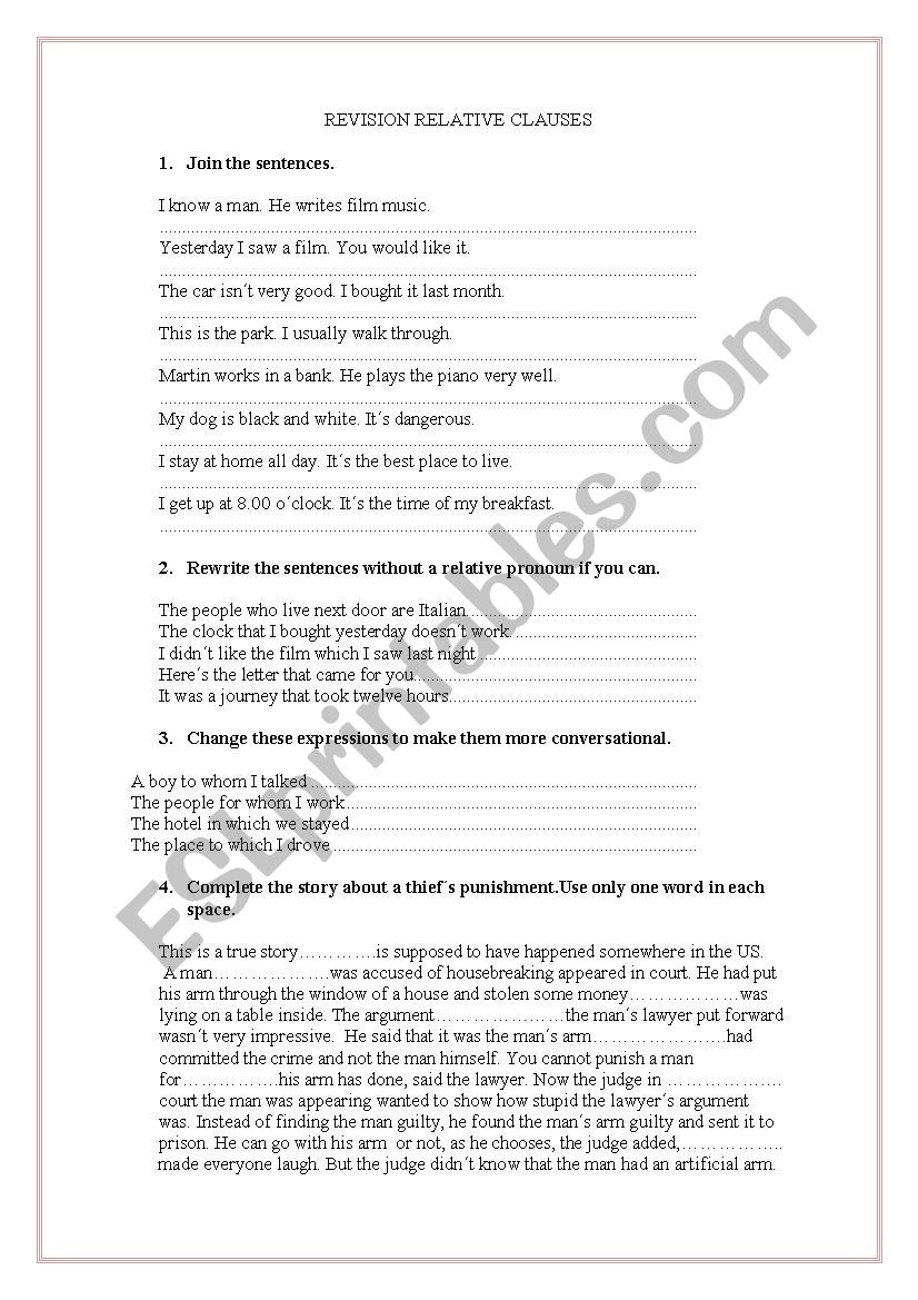 Relative Clause worksheet