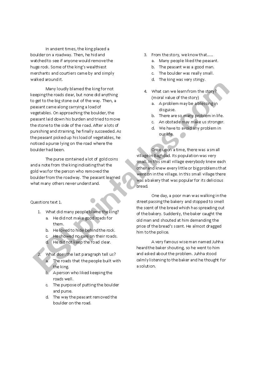 Narrative Text worksheet