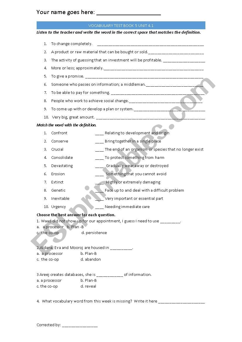 Q-Skills Book 5 Unit 4 Vocabulary Test (2nd edition of Q-Skills)