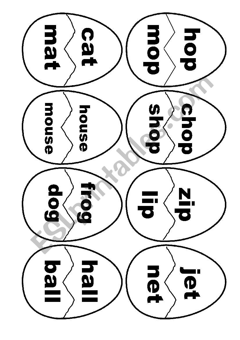 rhyming words eggs, matching, phonics