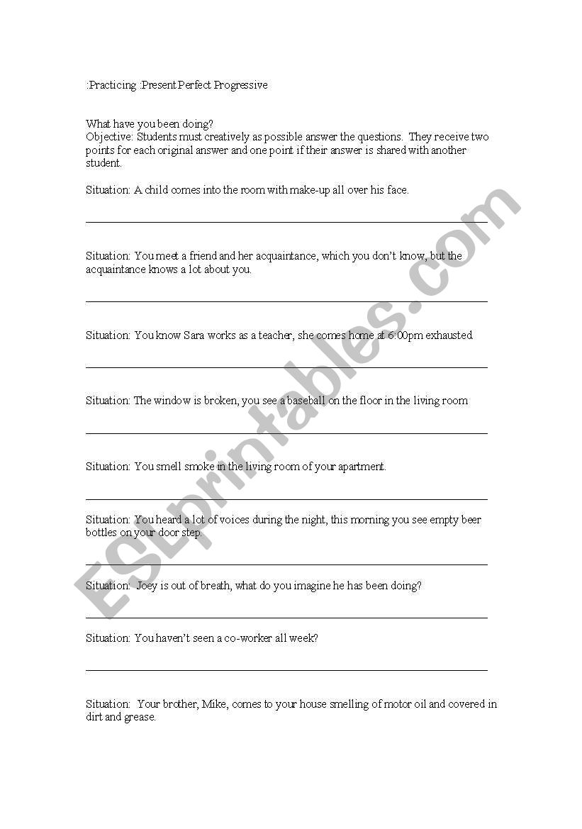 Present Perfect Progressive Worksheet