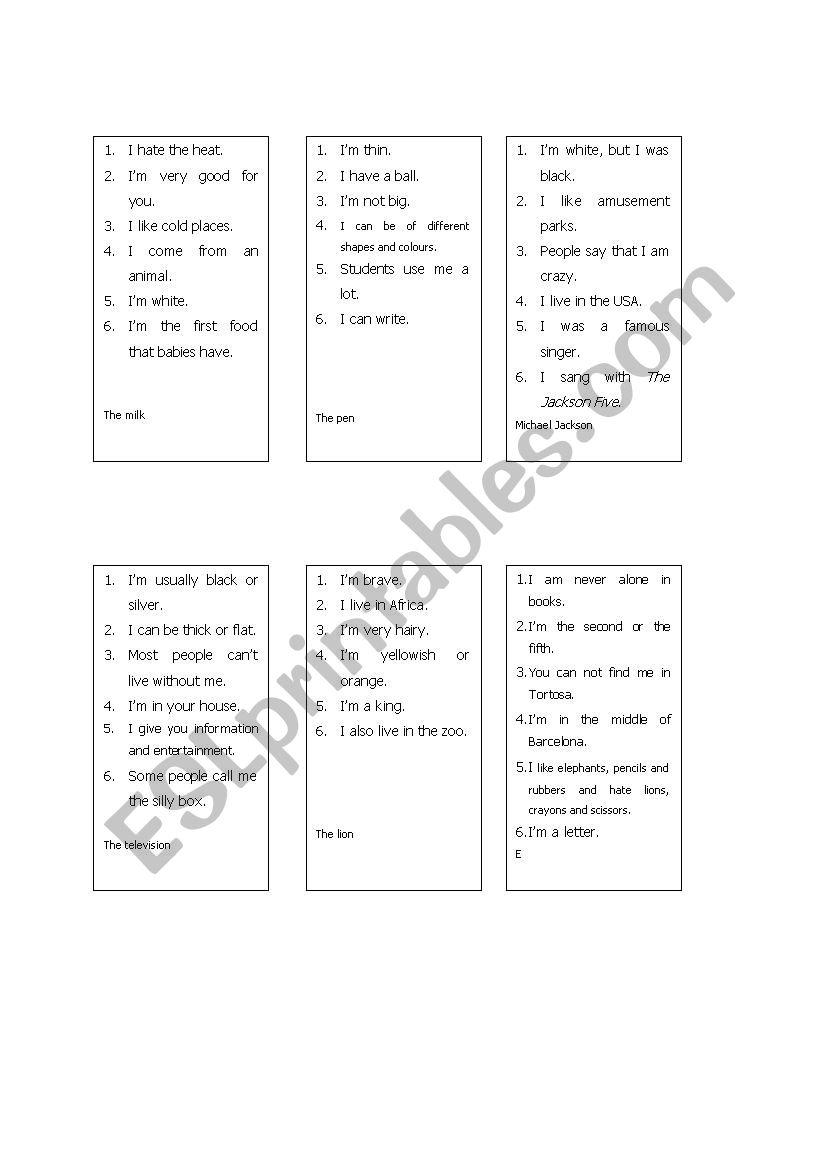 Guessing cards worksheet
