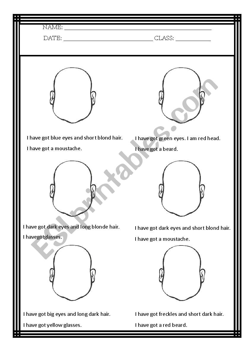 Personal descriptions reading worksheet