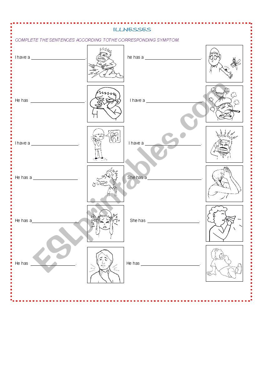 ILNESSES worksheet