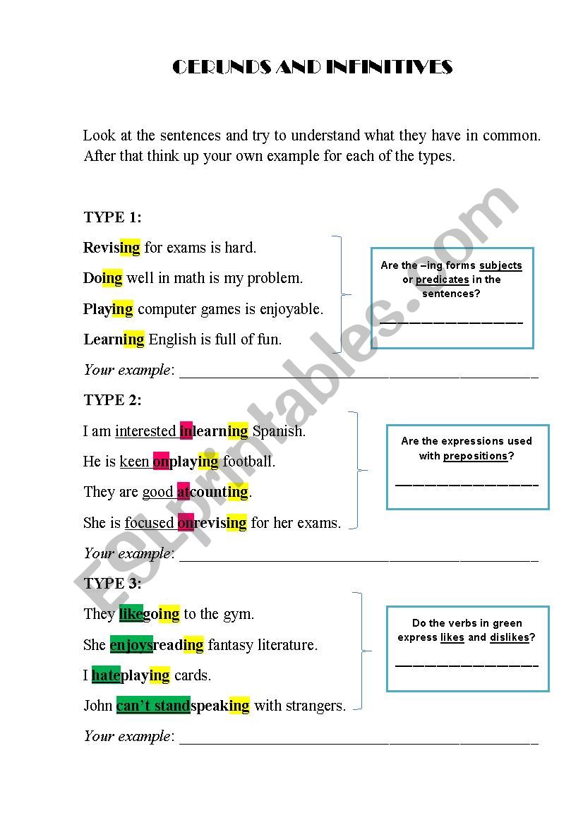 GERUND AND INFINITIVE ANALYSIS (guided-discovery method)