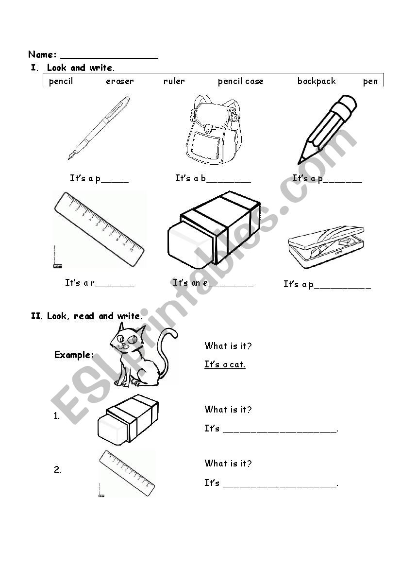 school objects worksheet