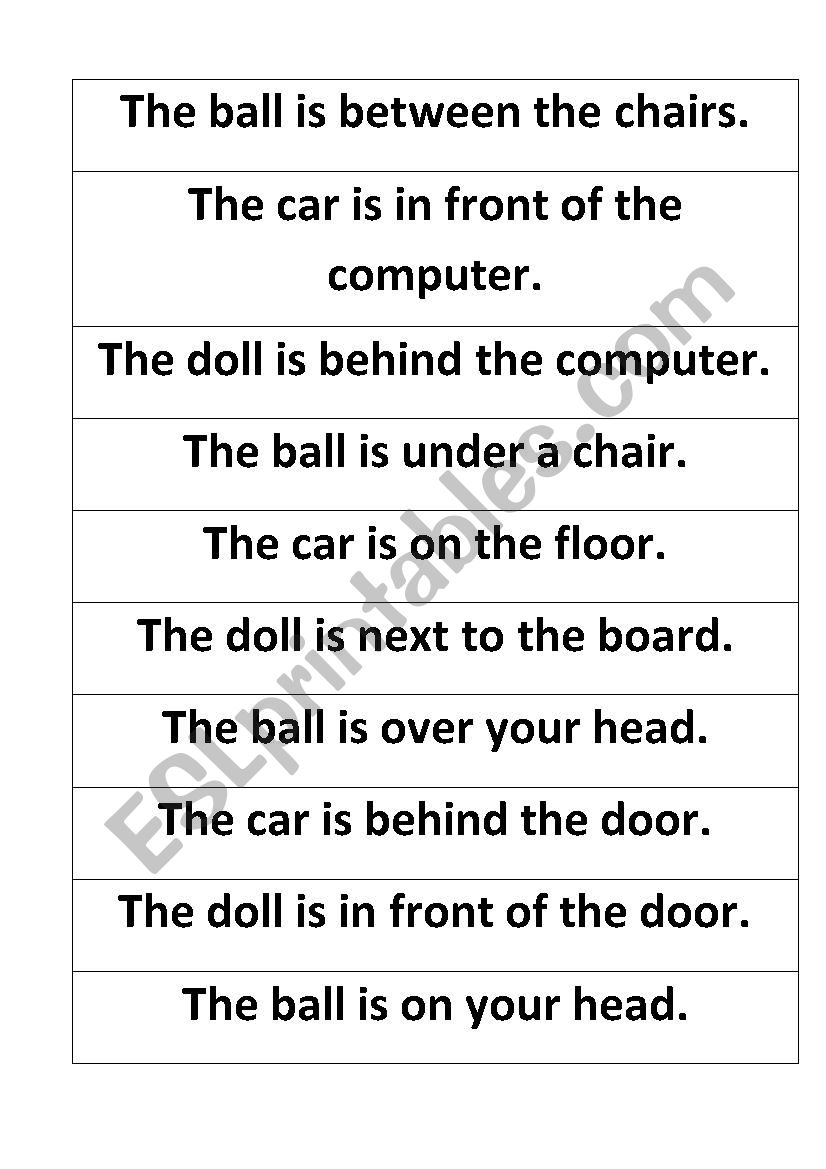 prepositions miming game worksheet