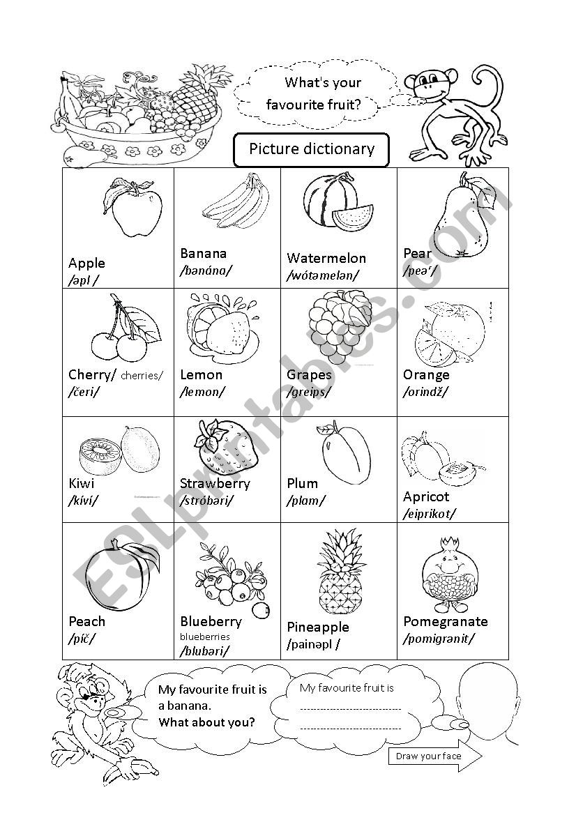 Fruit picture dictionary worksheet