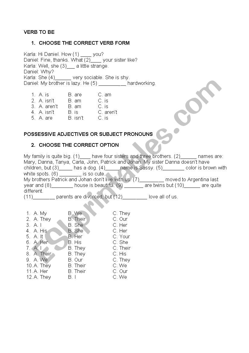 SUBJECT PRONOUNS VS POSSESSIVE ADJECTIVES