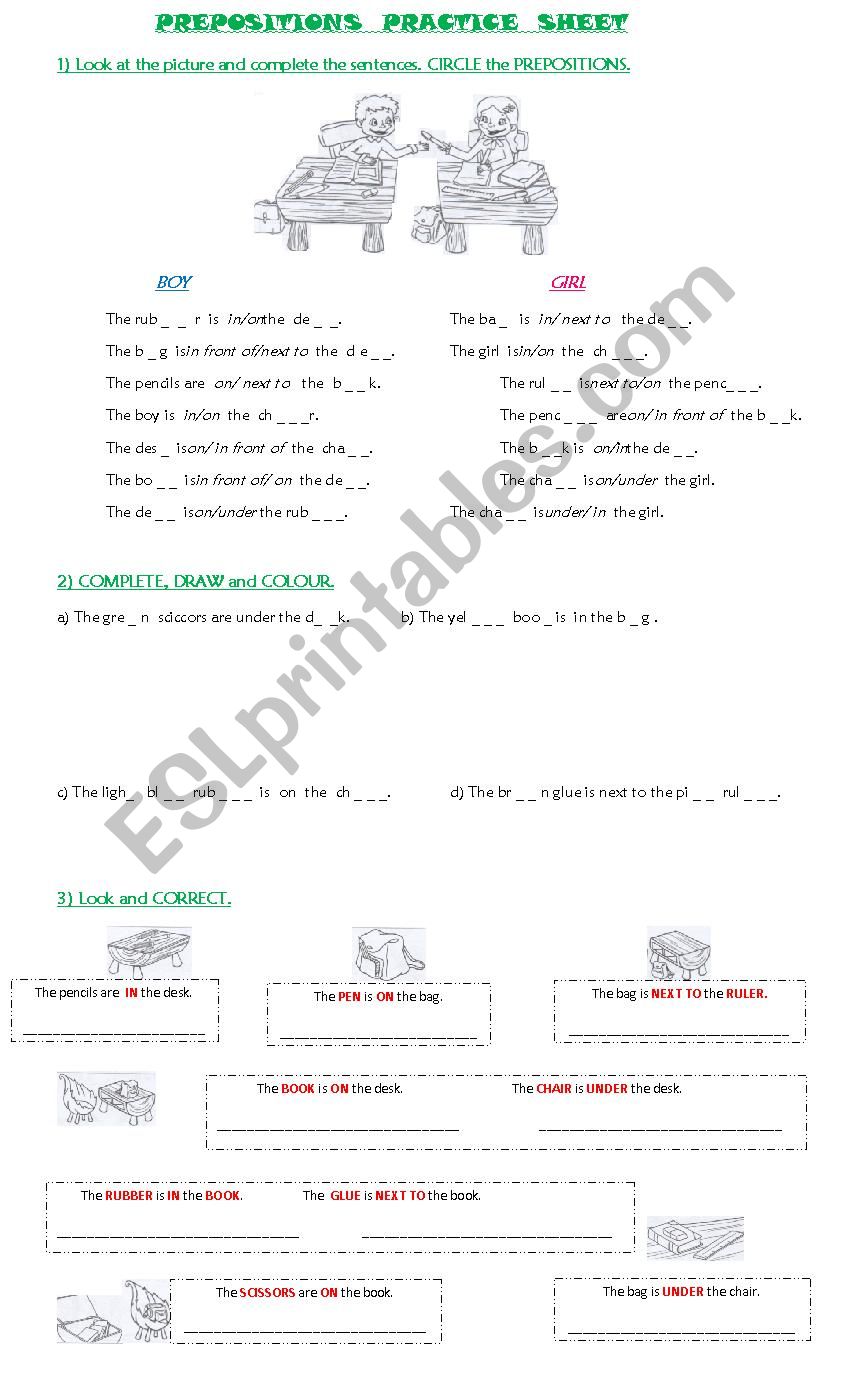 Preposition sheet worksheet