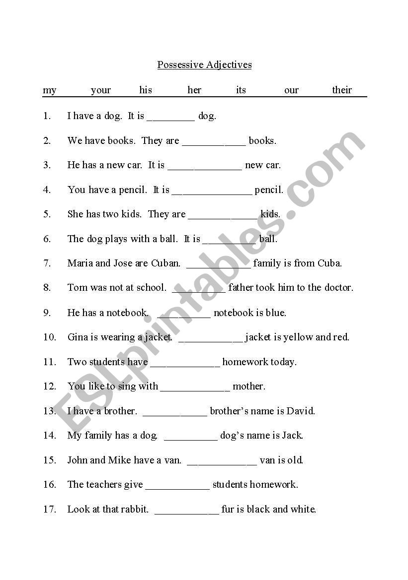 Possessive Adjectives worksheet