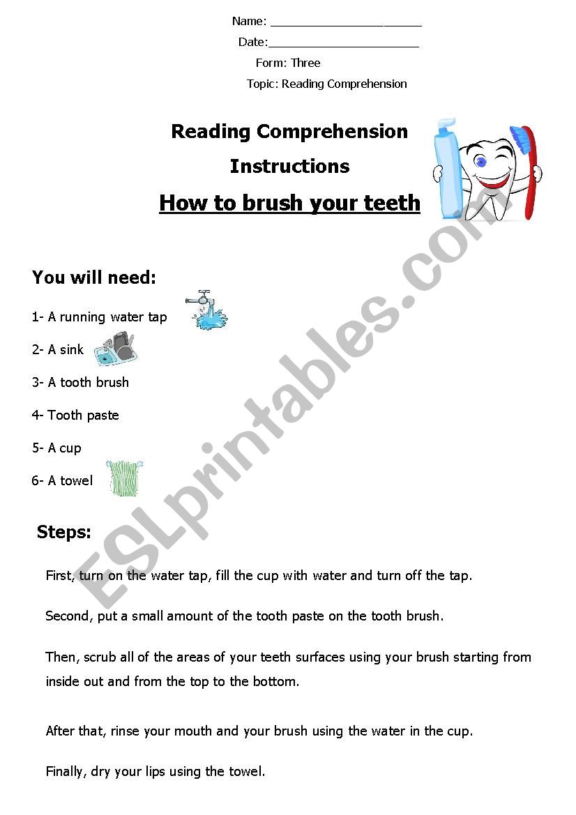 How to Brush Your Teeth (Reading Comprehension) 