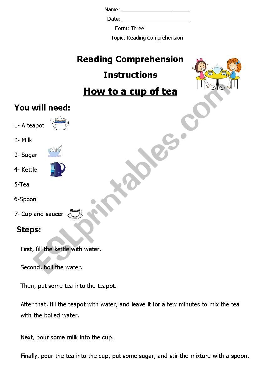 Reading Comprehension How to Make a Cup of Tea
