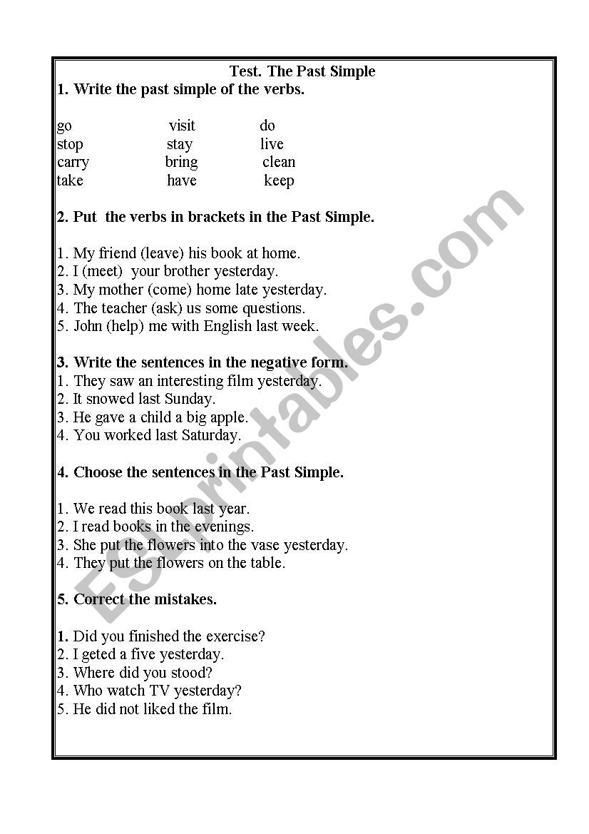 Past Simple worksheet