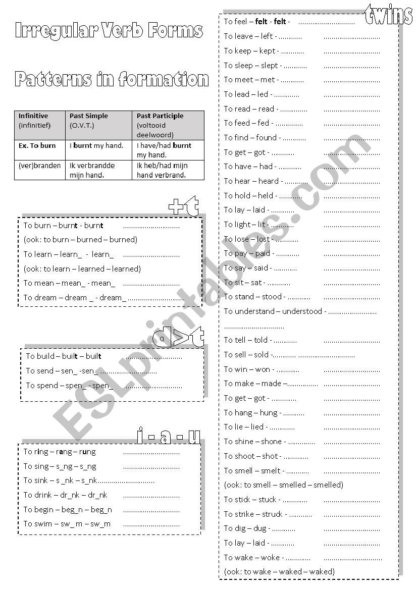 Irregular Verbs Patterns worksheet