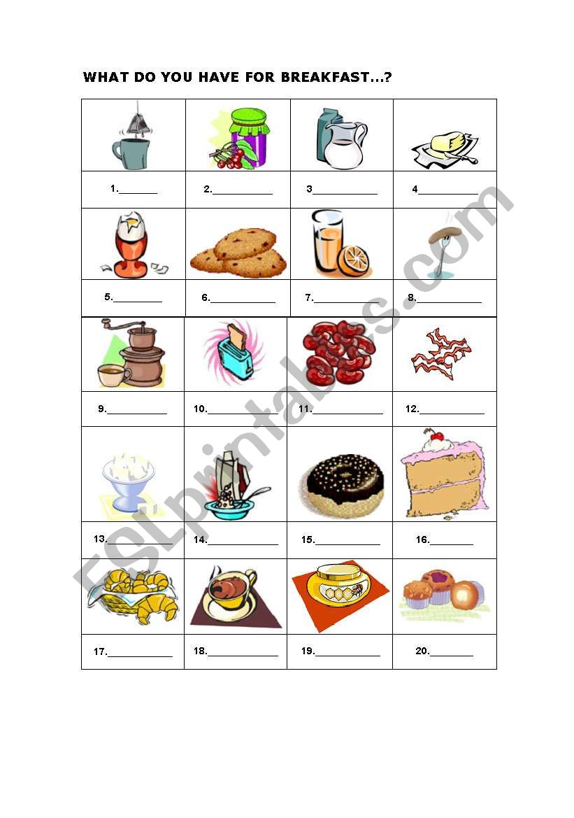 breakfast worksheet