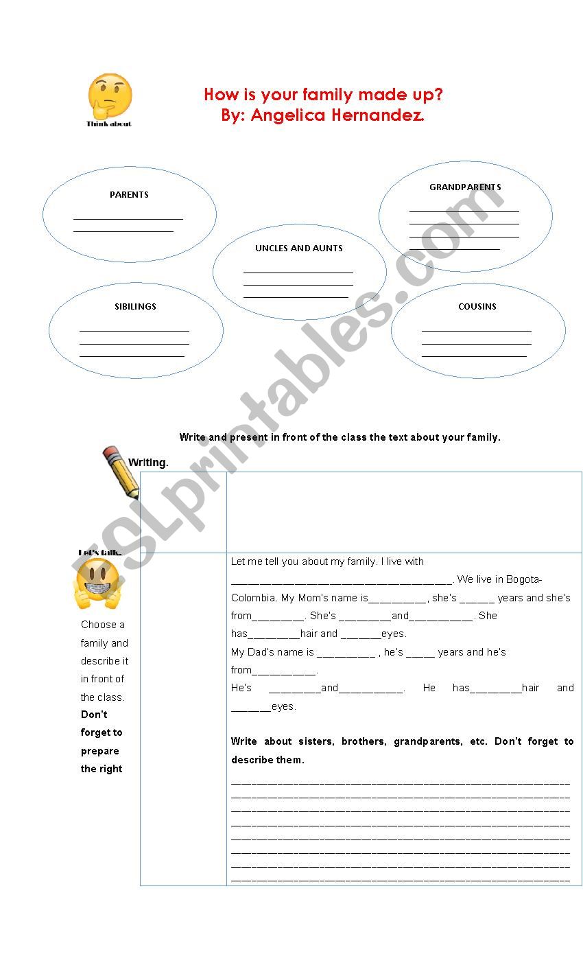 My family writing - speaking worksheet