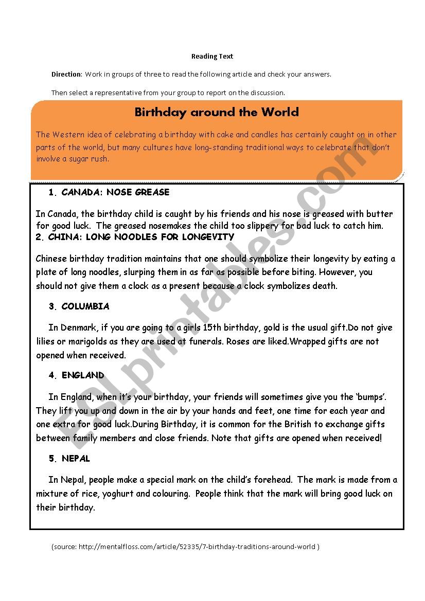 birth day around the world worksheet