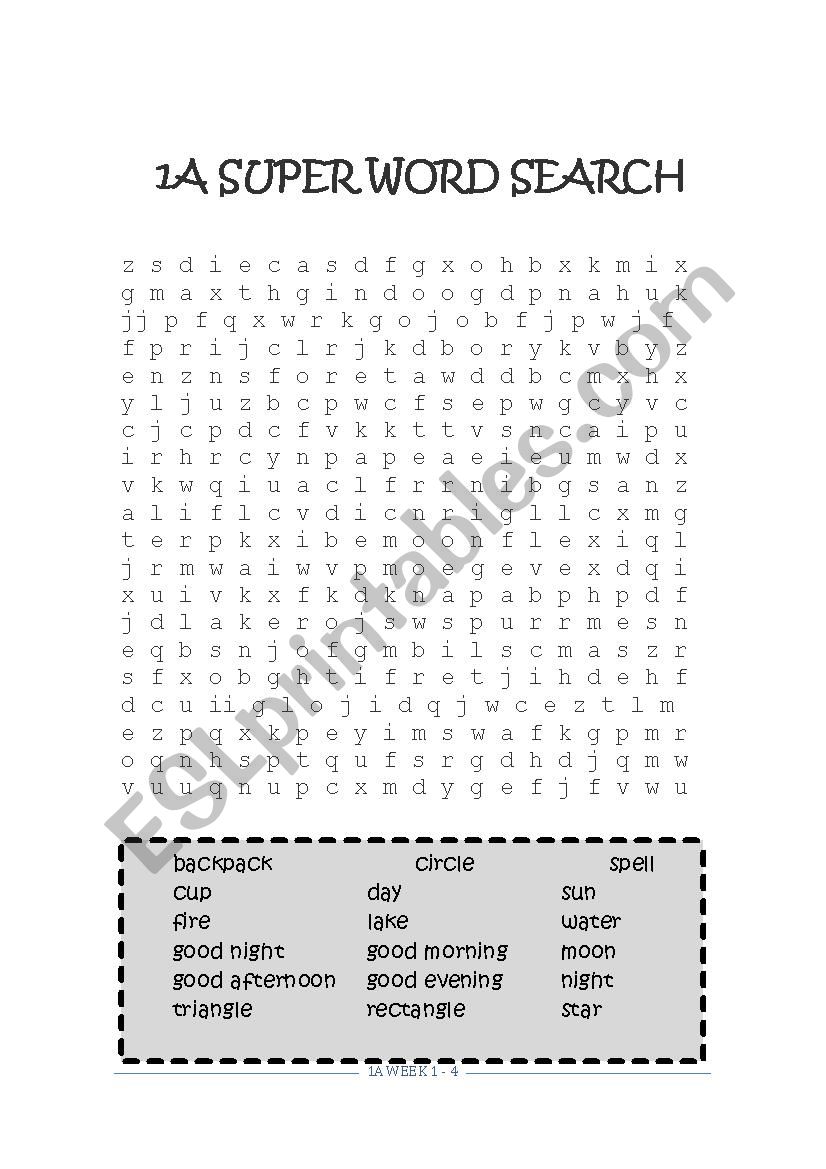 Level 1 Word Search worksheet