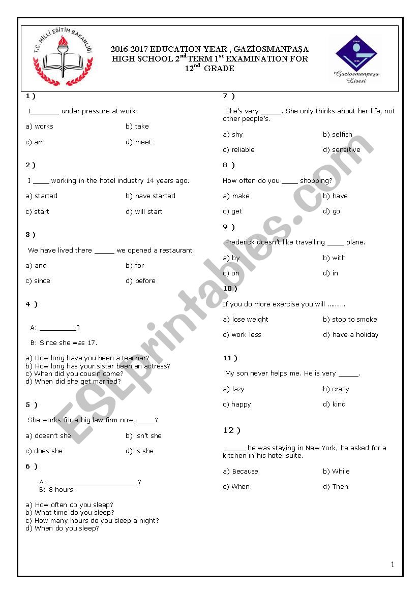 16/17 GRADE 12 2nd TERM 1st  EXAM