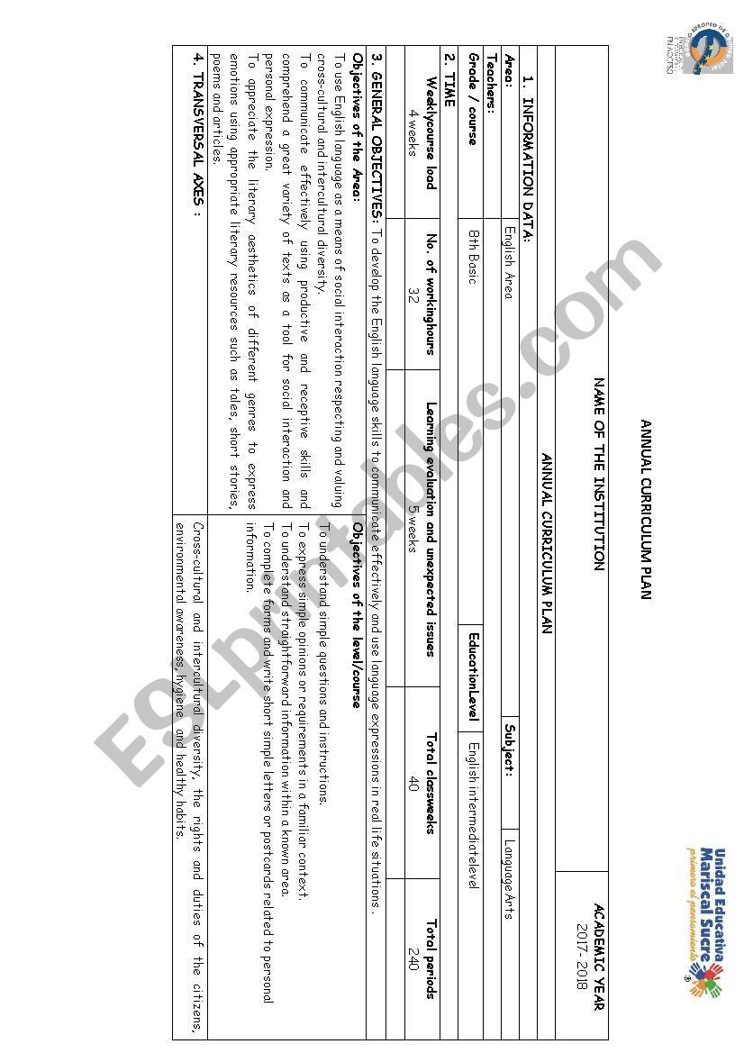 Annual plan Eyes Open 4 worksheet