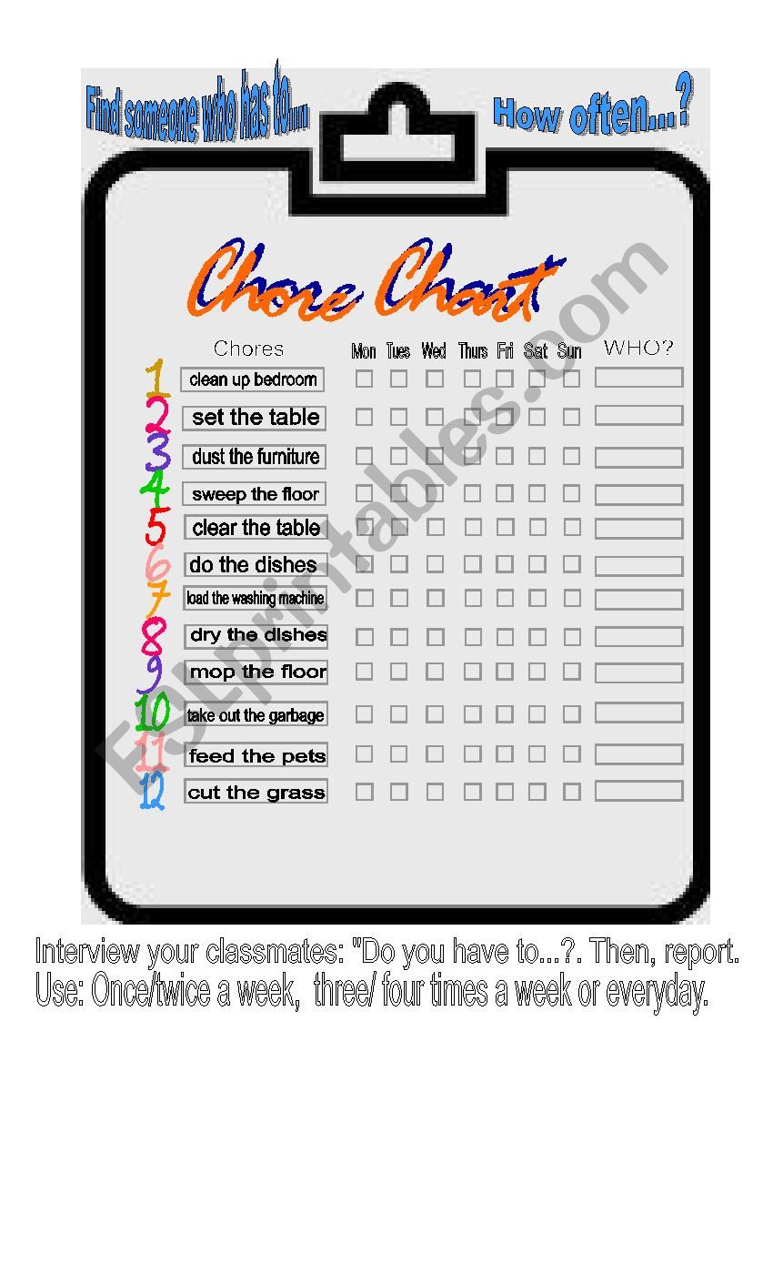 CHORES worksheet