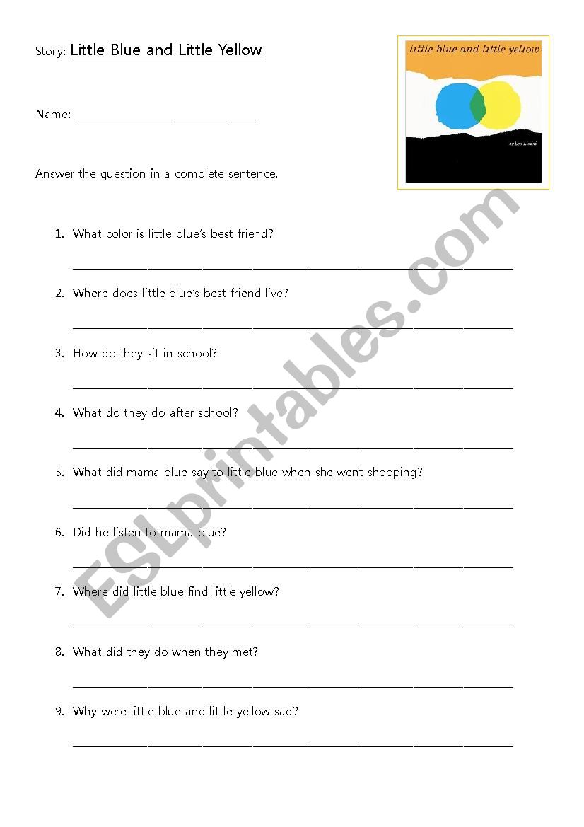 Little Blue and Little Yellow worksheet