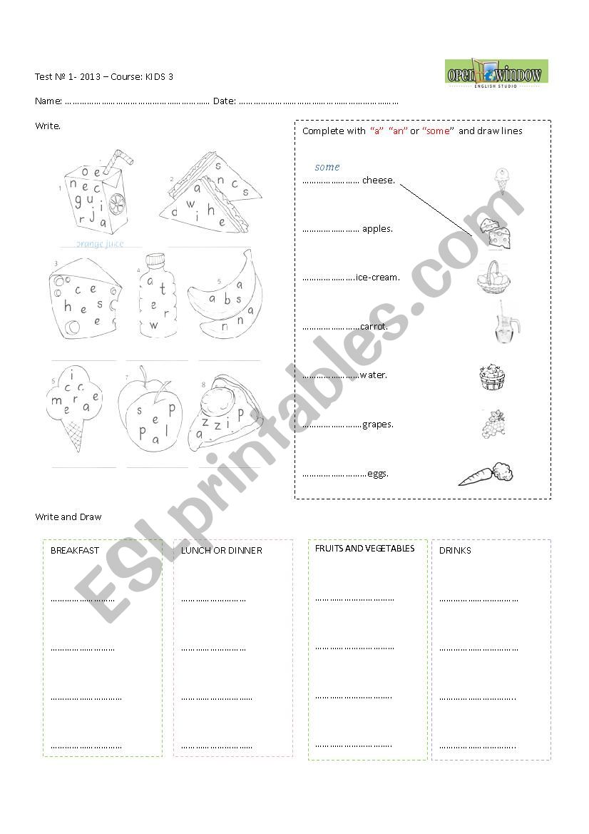 food worksheet