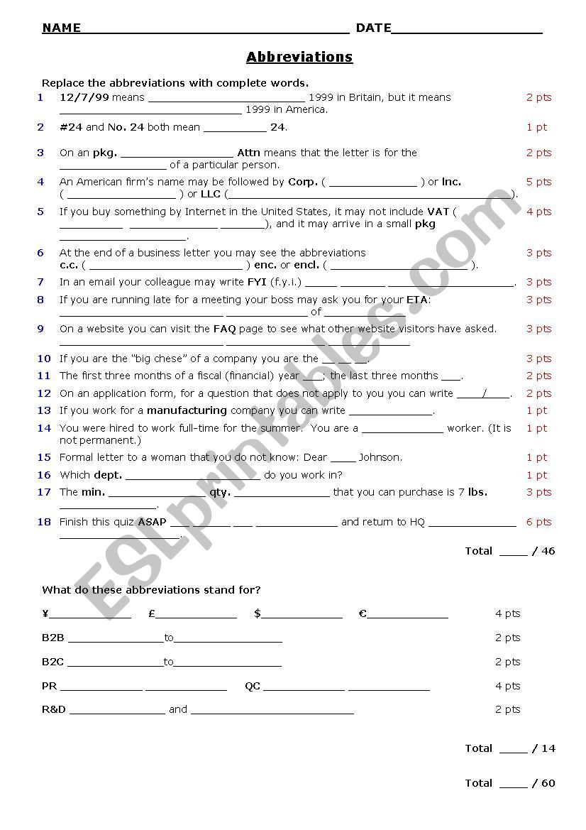 TOEIC Business Abbreviations and Acronyms QUIZ