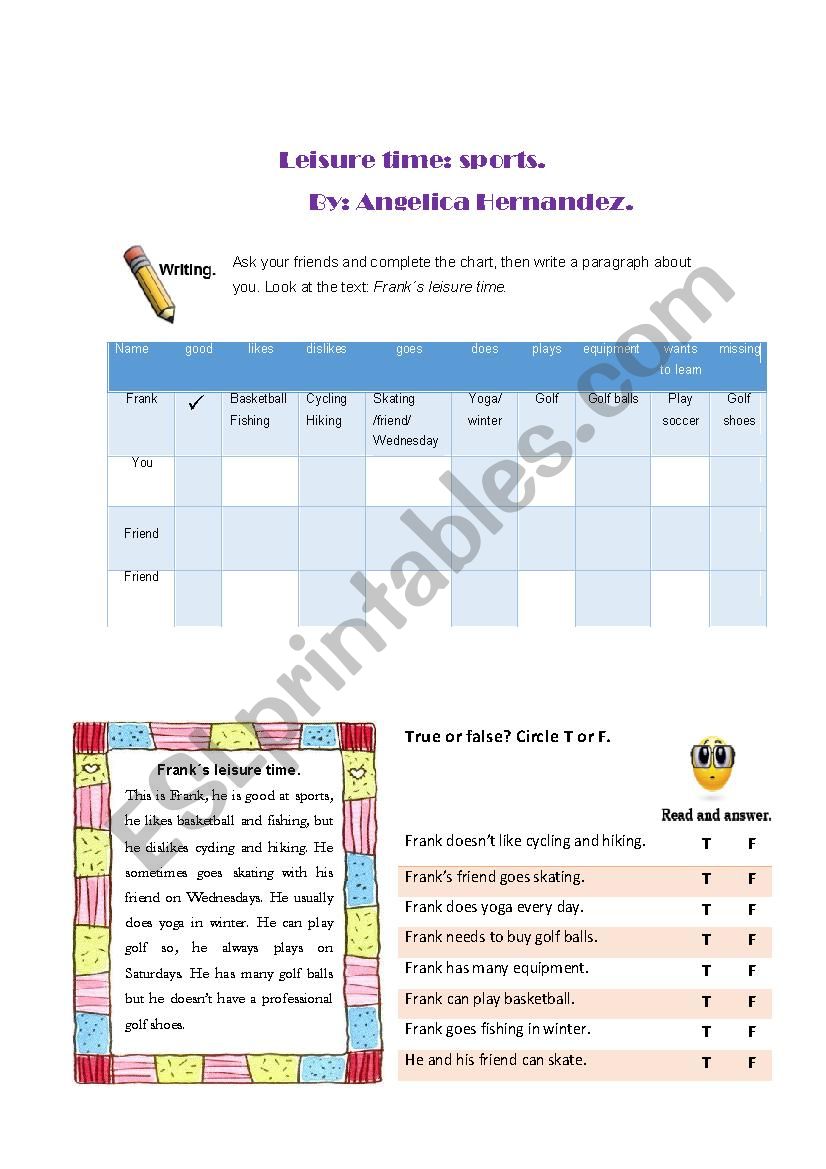 Leisure Time:sports. worksheet