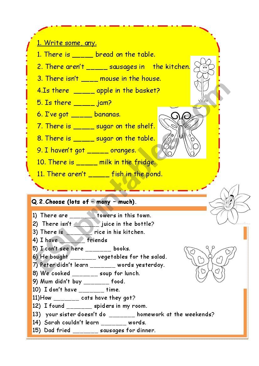 some,any,lots of ,much ,many worksheet