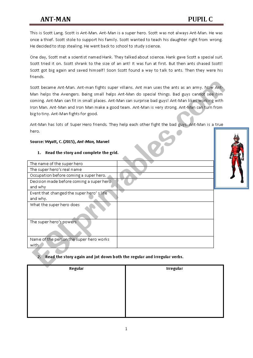 Superhero groupwork reading comprehension (pupil c)