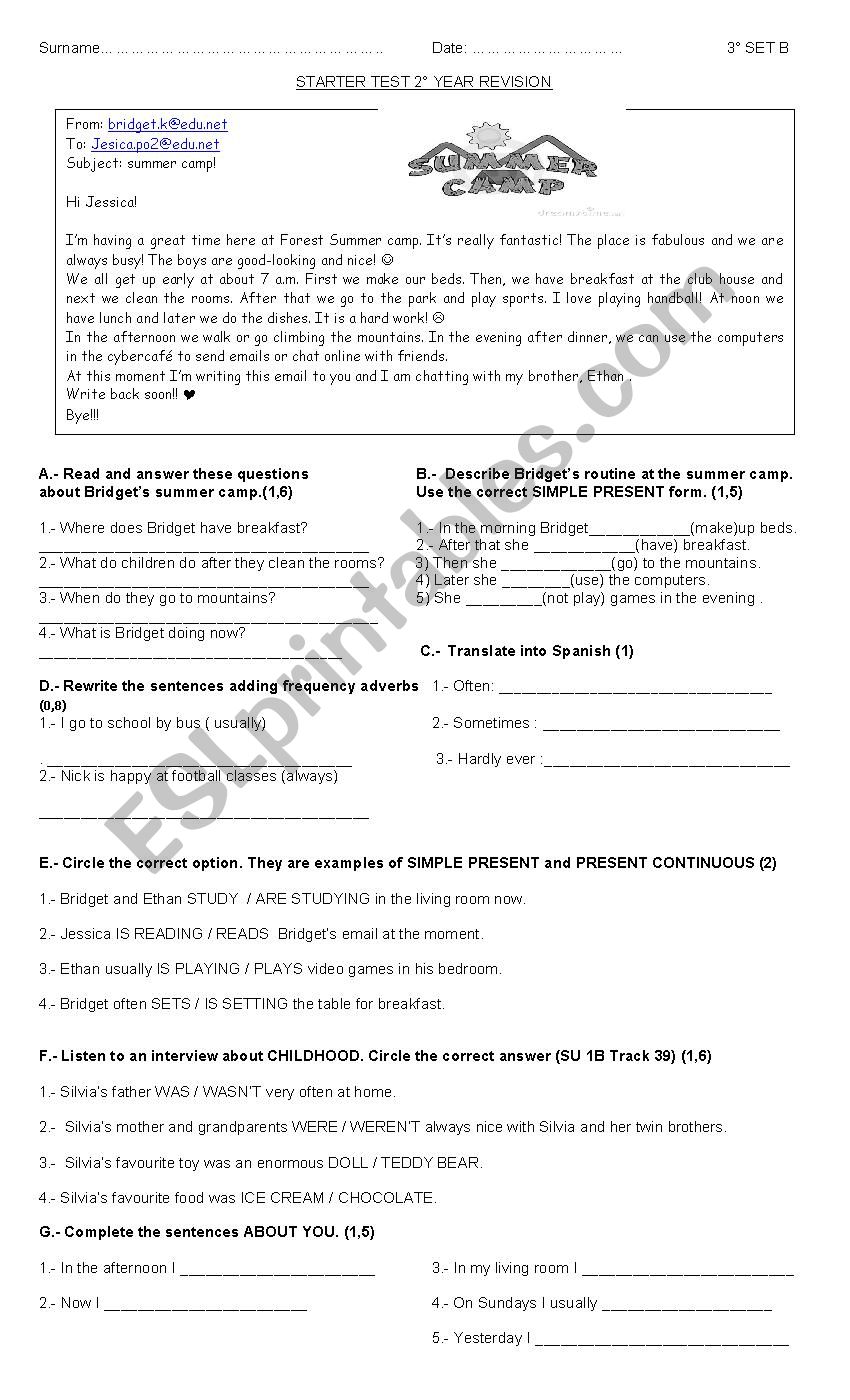 Simple Present - Present Continuos- Past Simple SET B