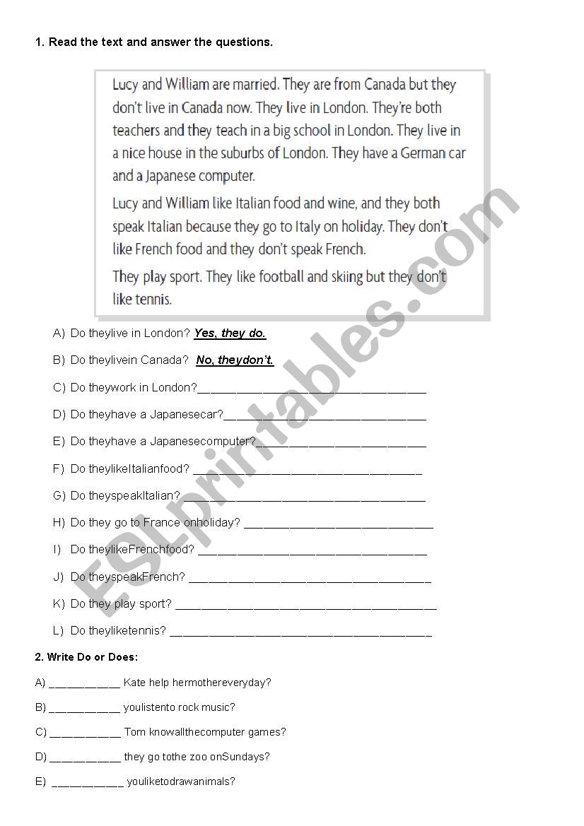 Simple Present Test worksheet