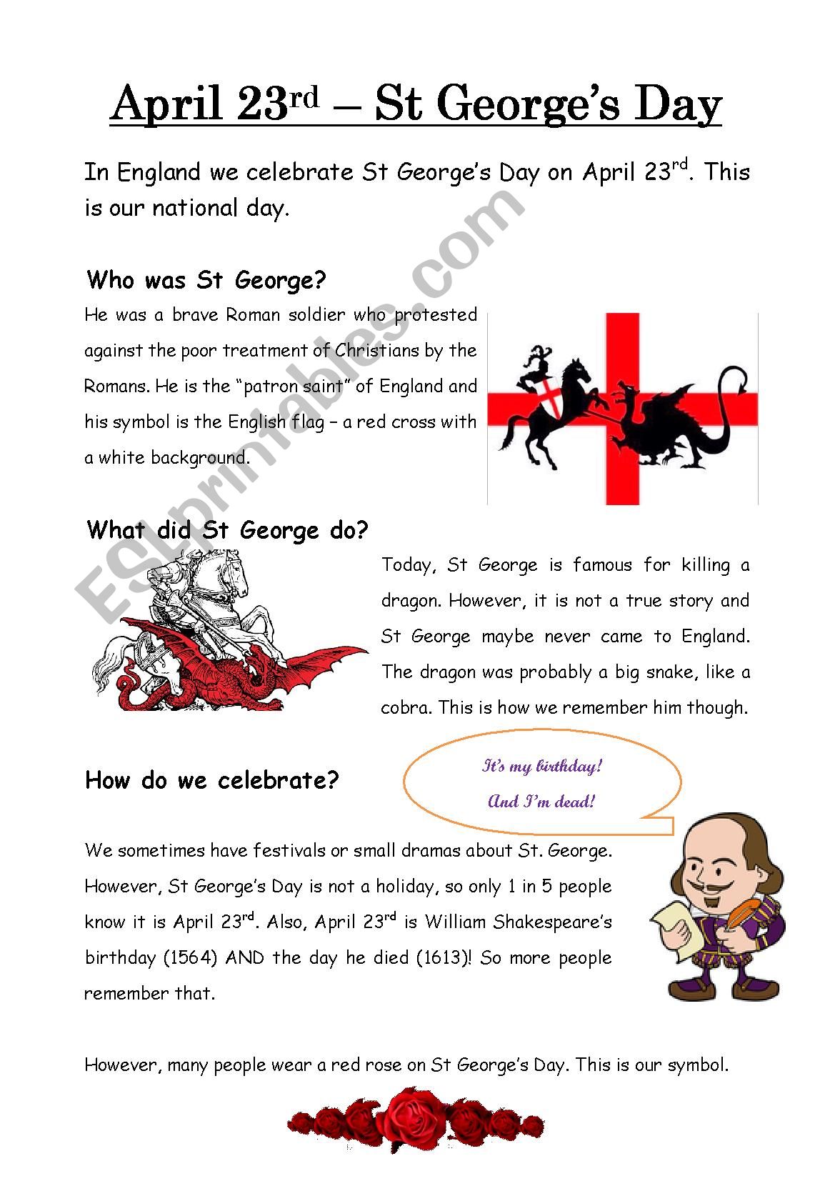 St Georges Day worksheet