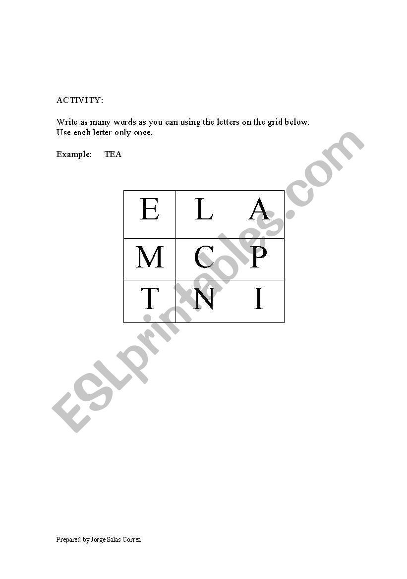 VOCABULARY GAME worksheet