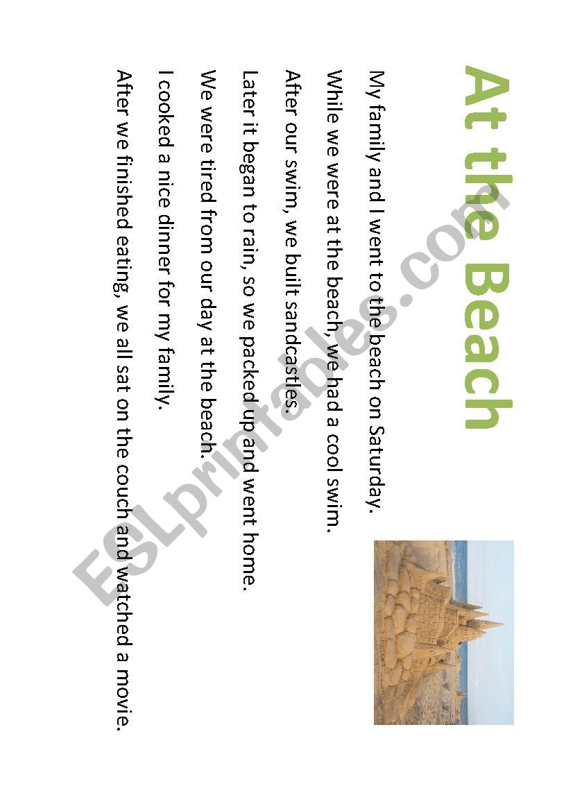 At the Beach - recount text worksheet