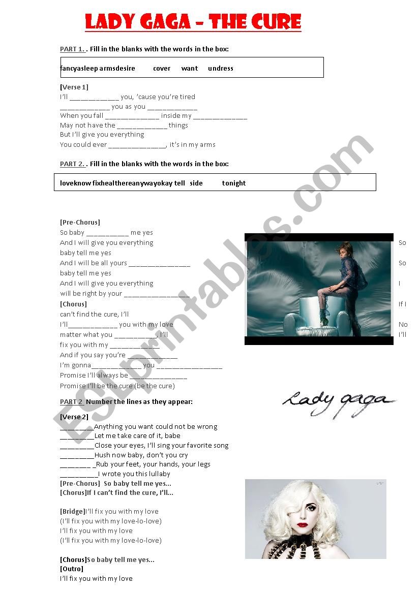 Lady Gaga - The cure Worksheet