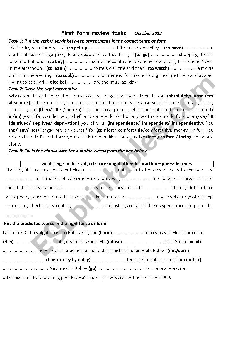 grammar worksheet worksheet